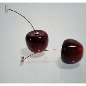 Red Cherry Fruit Dangle Drop Earrings Round Plastic Metal Jewelry
